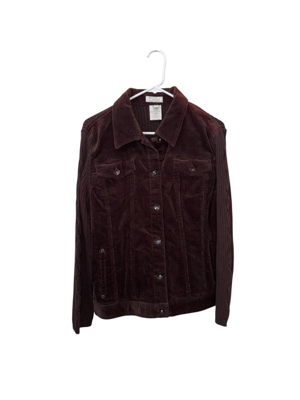 FDJ French Dressing Womens Corduroy Jacket Long Sleeve Knit Back/Sleeves Size M